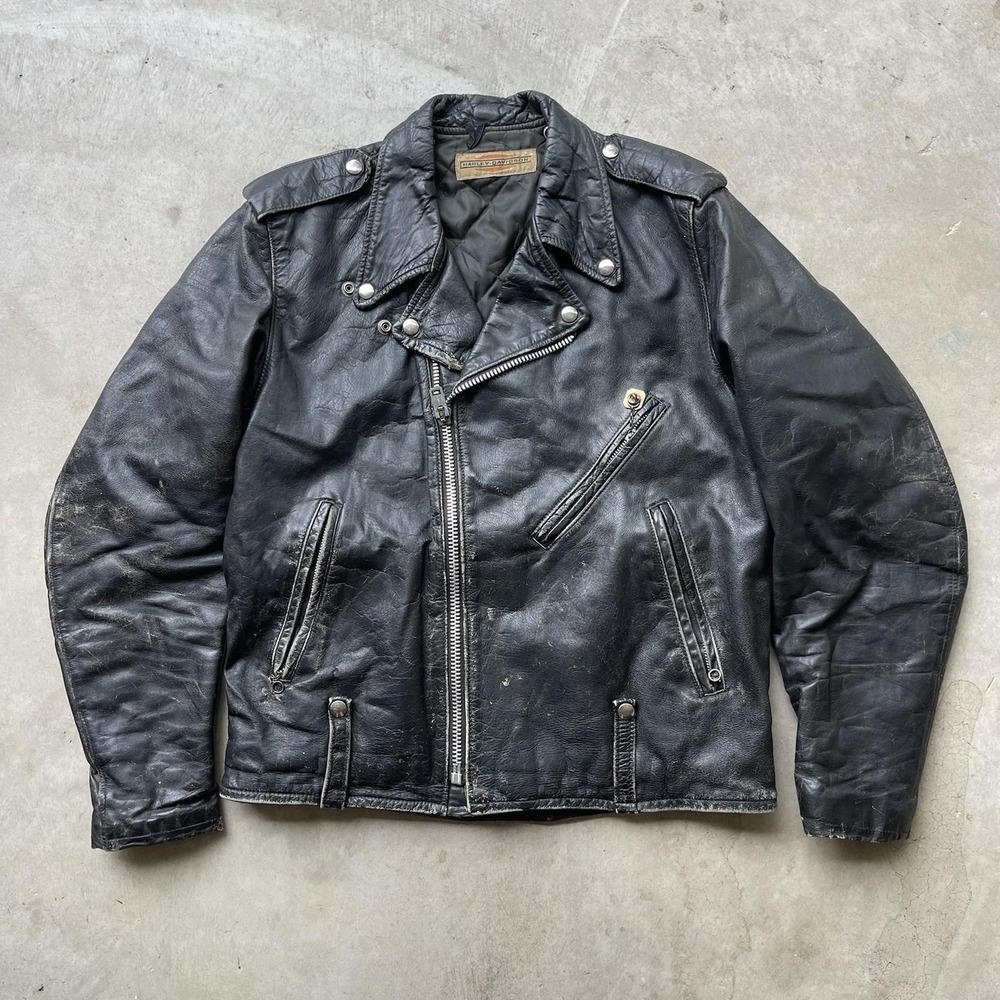 Vintage 60s Harley Davidson Leather Motorcycle Jacket Ideal Zip Biker‎ Grunge